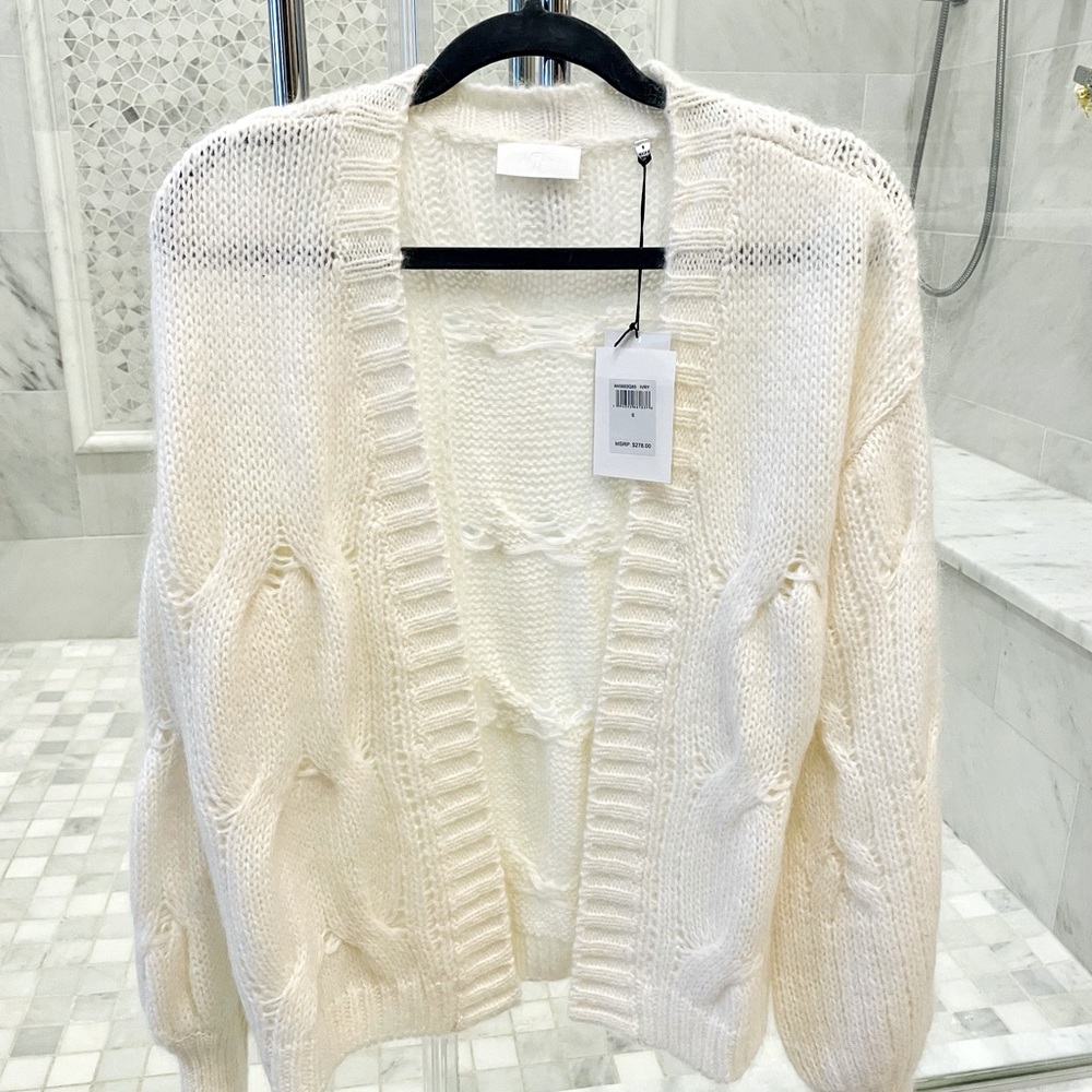 7 For All Mankind Ivory Cardigan Sweater Puff Sleeve NWT Small Casual